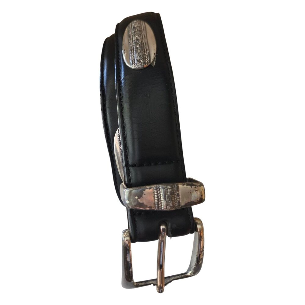 vintage tasso elba black belt with silver hardware